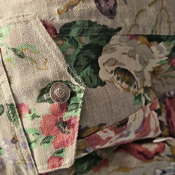 Floral Pink/Green Cotton-Blend, Fitted, Jean Jacket, Bangkadesh, Size Medium - Picture 4 of 15